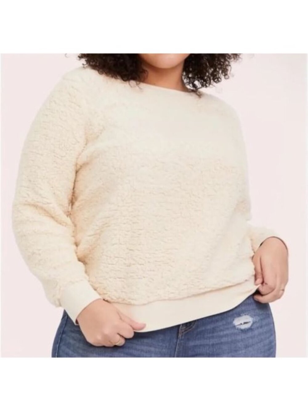 Torrid Sweatshirt Womens 2X Ivory Faux Sherpa Teddy Comfy Cozy Loungewear